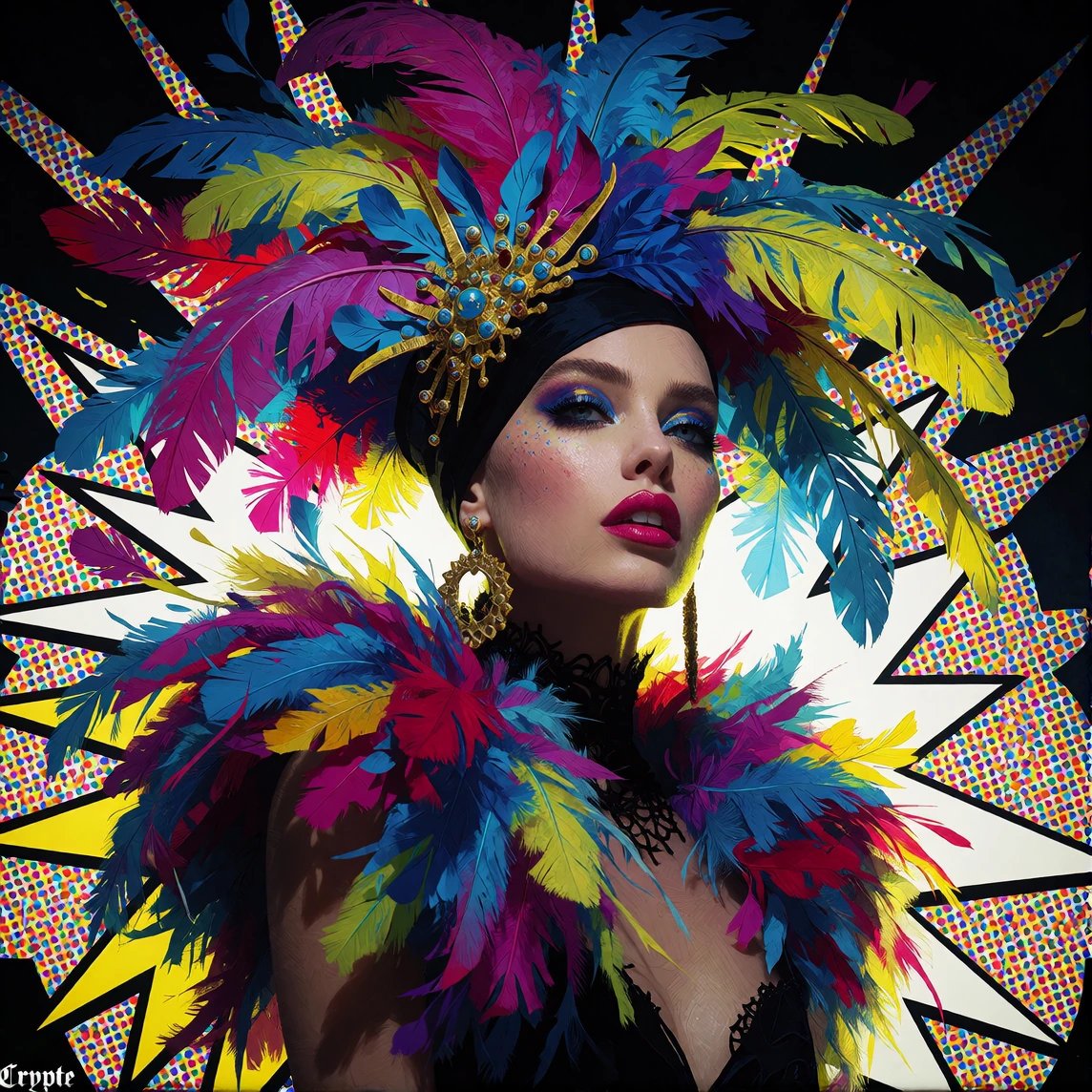 FeatherFashion #AutumnEdition #ScorpionAIArt🍂🍁🔥 Day 6:Retro Glam. Pop Art @GuruScorpion challenge 👌