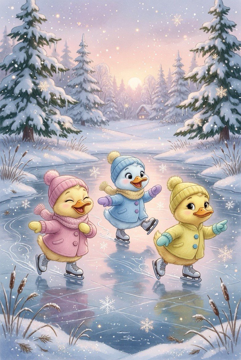 #SeasonsOfFirstBreath May Art Challenge Duckling on glassy frozen pond 🫢 🦆