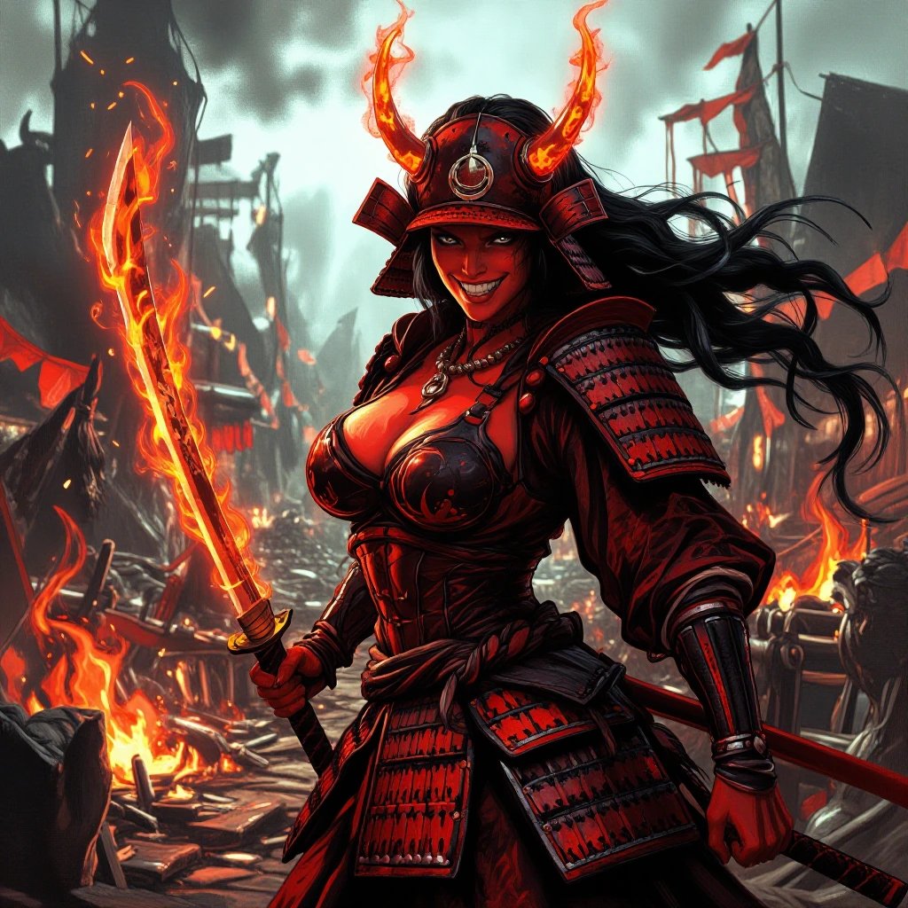 #SepJedAi26 Demon Samurai / Blood Red / Flames Steampunk Witch / Sepia / Raven