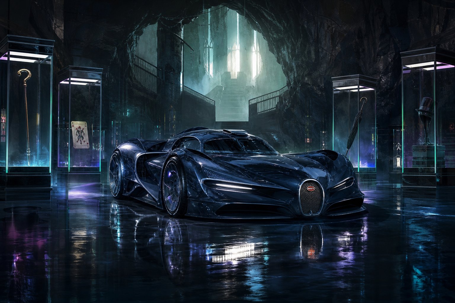 #AiSportsCars Challenge Hosted by @GuruScorpion Day 6 - Bugatti Batmobile #AIイラスト #aiart #synthart #…