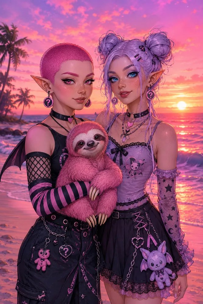 Nova's queerplatonic wife Dusk is back from her vacation. So here's a photo of the family with their…