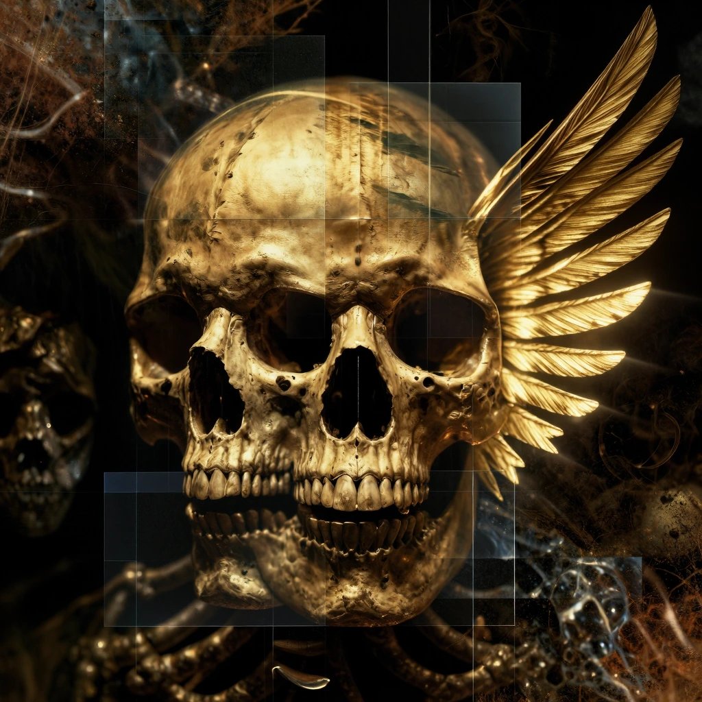 ‘The gold of illusions crumbles to dust, leaving the wing captive in a dead sky.’