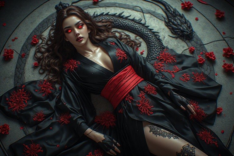 The beautiful lady with black dragon