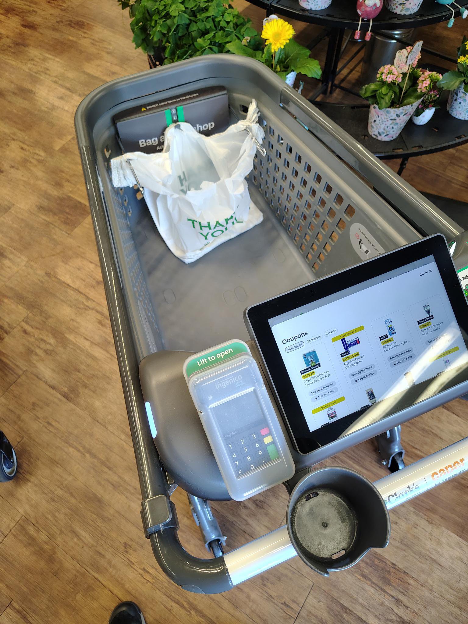 The future is here McFly! I just used this bag as you go shopping cart and paid by cart. It has a sc…