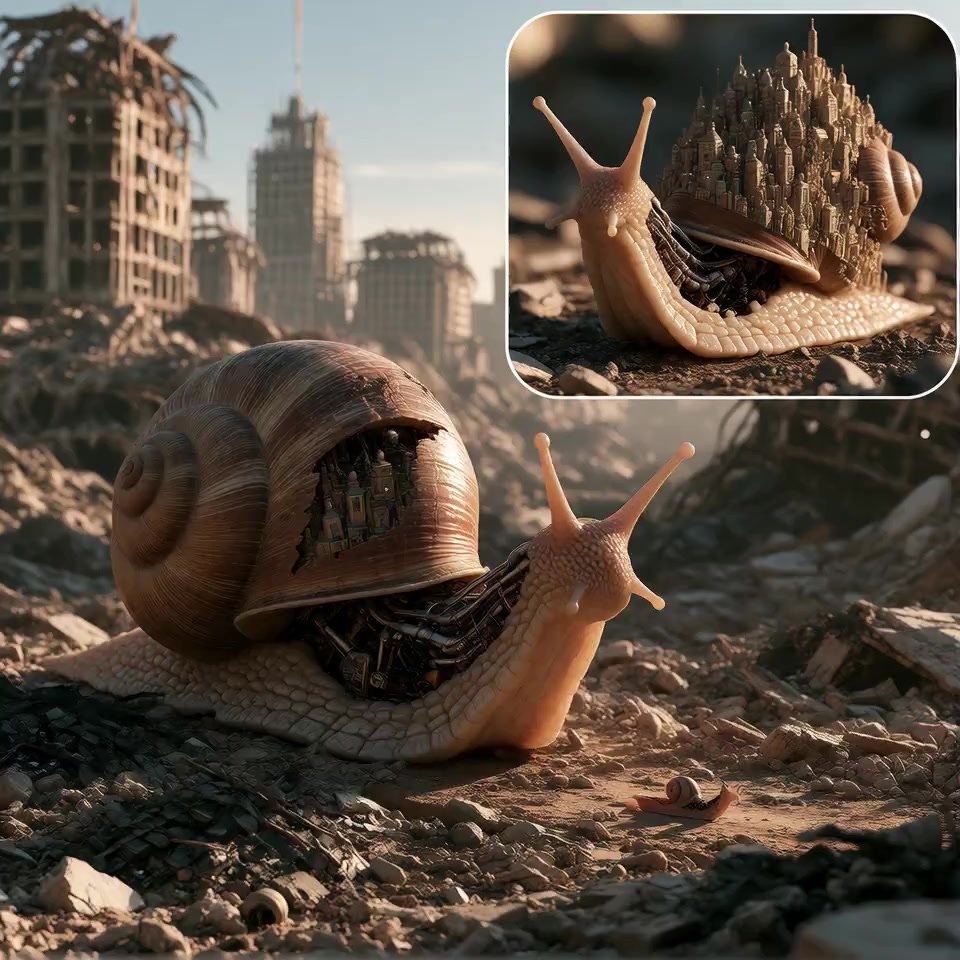 "A Snail Carrying The Last City" Animated Version. Dual Imag…
