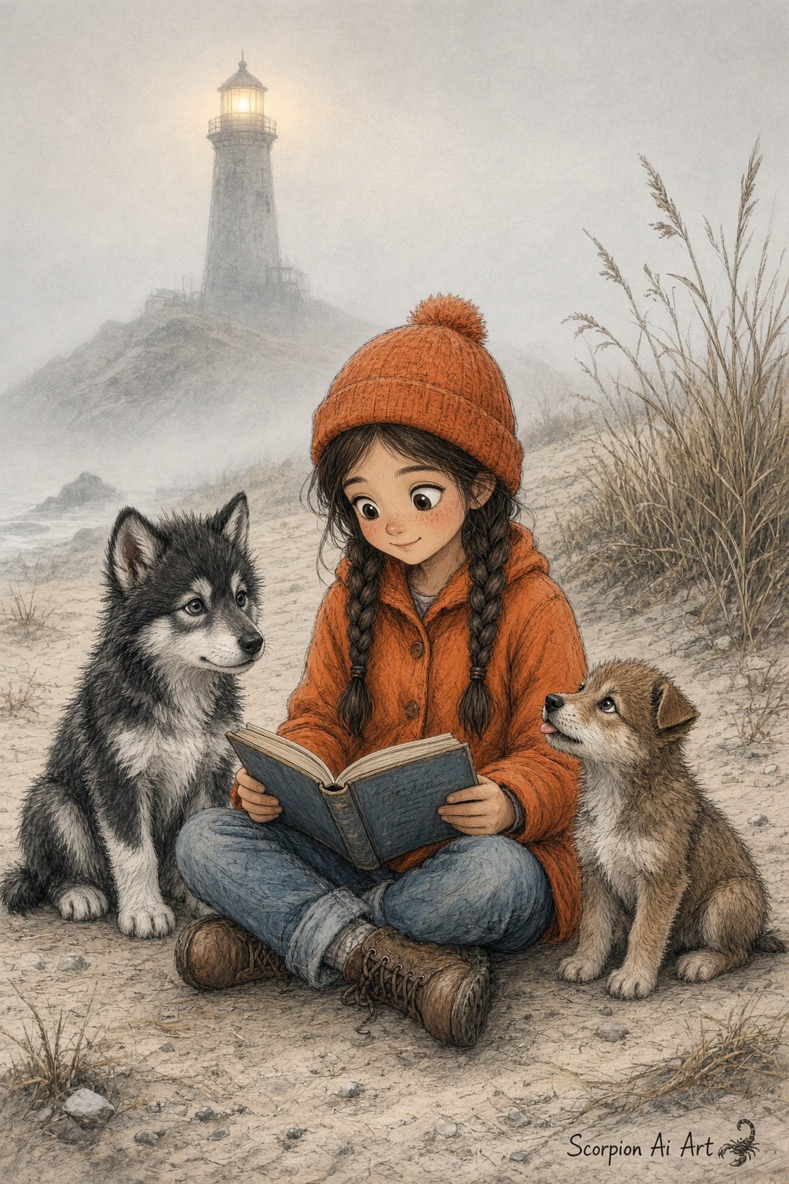 Girl and her pups