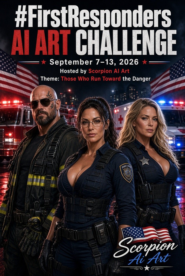 Coming next week: #FirstResponders #NeverForget911 Challenge Hosted by Scorpion Ai Art This theme is…