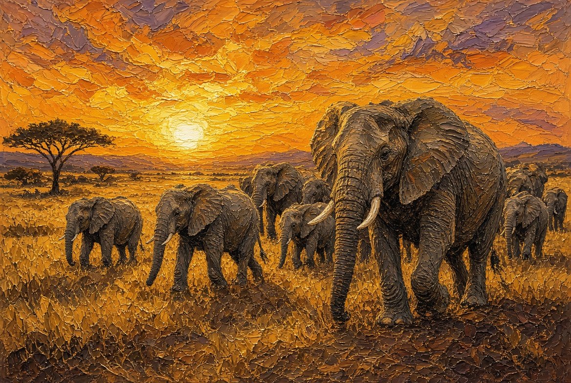 African Elephants At Sunset #AIPainting