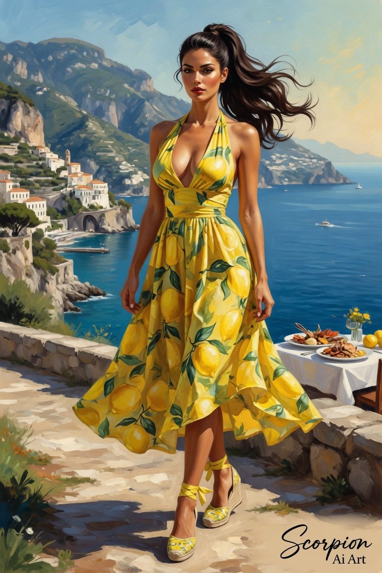 #JulyCityVibes2026 Day 14 - Amalfi — Italian Lemon ‘Yellow dress or citrus print + espadrille wedges…