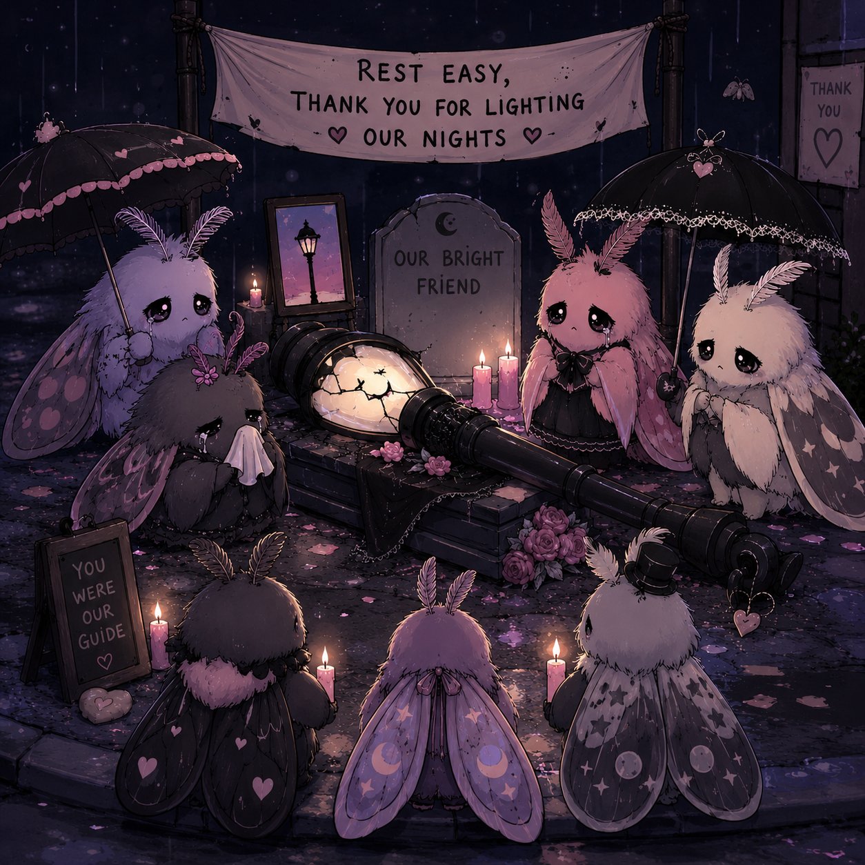#dailyspark Moths holding a funeral for a streetlight.