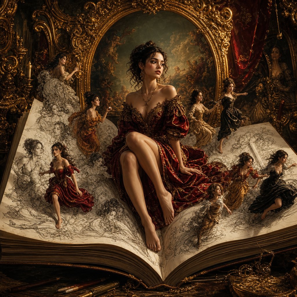 @hermia [prompt] Create a vertical 9:16 editorial portrait where I sit on an oversized open sketchbo…
