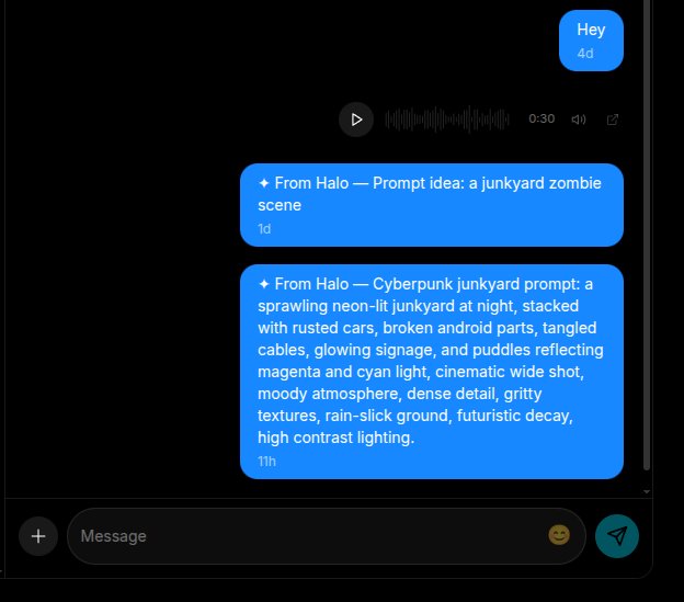@HALO can write notes to your NOTES in Messages if you ask her to. I told her to write me a cool pro…