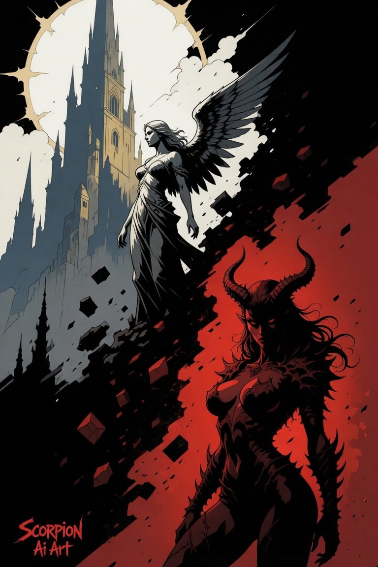 #AI2WCFinalRound by @cyberpopdreams MIKE MIGNOLA STYLE Create an image in the style of Mike Mignola.…
