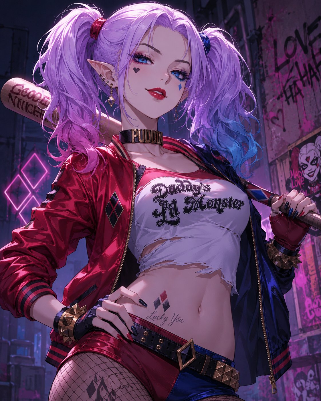 Lady Dusk cosplaying as Harley Quinn! My favorite sapphic icon. She is bisexual.