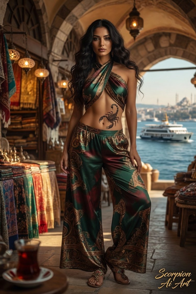 #JulyCityVibes2026 Day 20 - Istanbul - Oriental Silk Satin palazzo pants + halter top + jeweled sand…