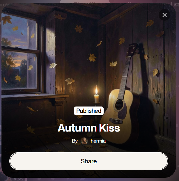 I have just publish one sweet song on te autumn season love on the Suno.ai https://suno.com/s/U9MvxF…