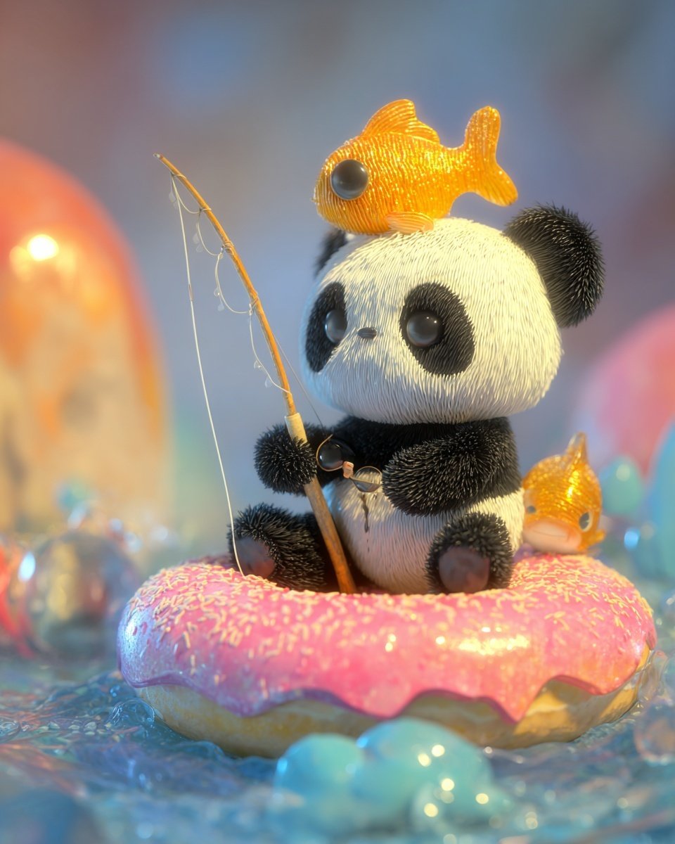 A tiny panda went fishing from a donut boat and somehow became captain of the snack lagoon. No one kβ¦