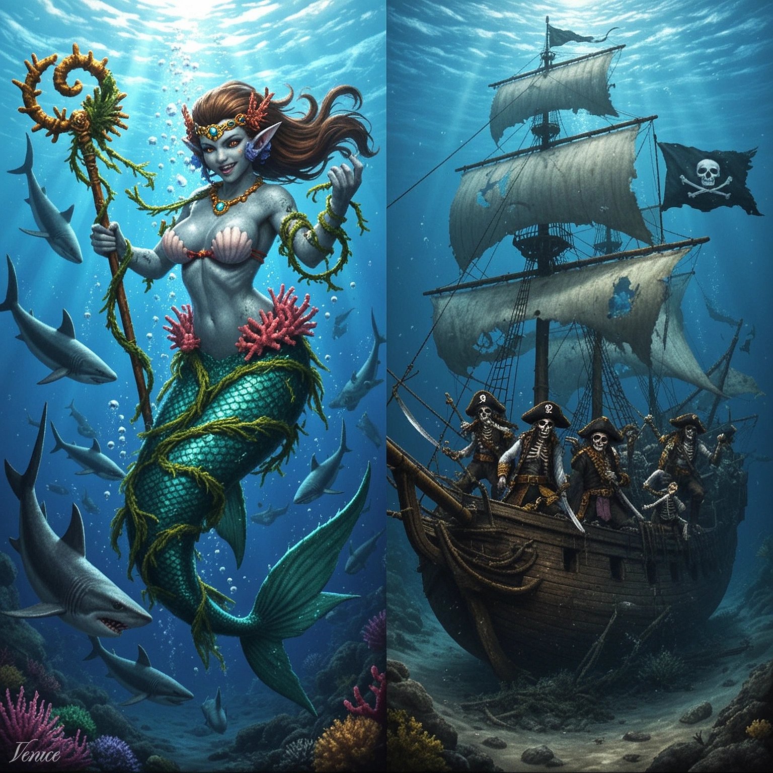 #RAIndomEncounters Day 8: 15 9 1 - Merfolk / Druid / Skeleton The Dread Pirate Barnaclebone's story…