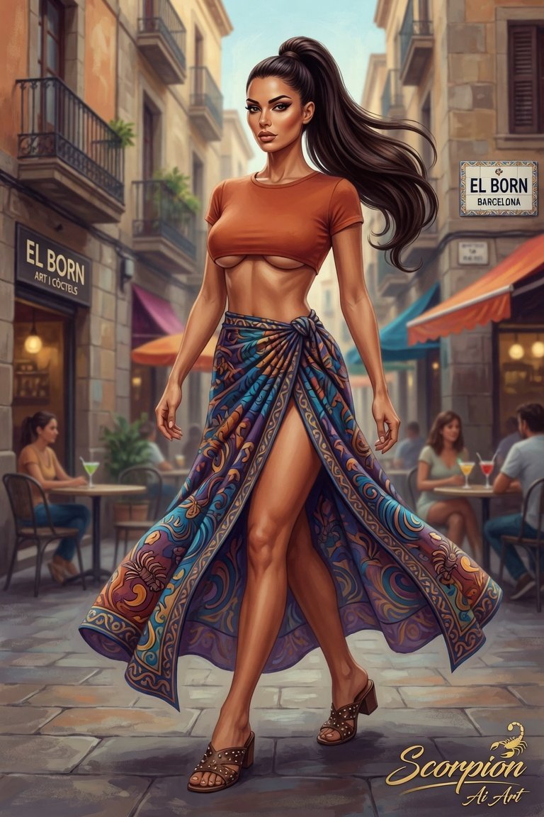 #JulyCityVibes2026 Day 6 - Barcelona — Art and Color Printed pareo skirt + plain crop top + mules. A…