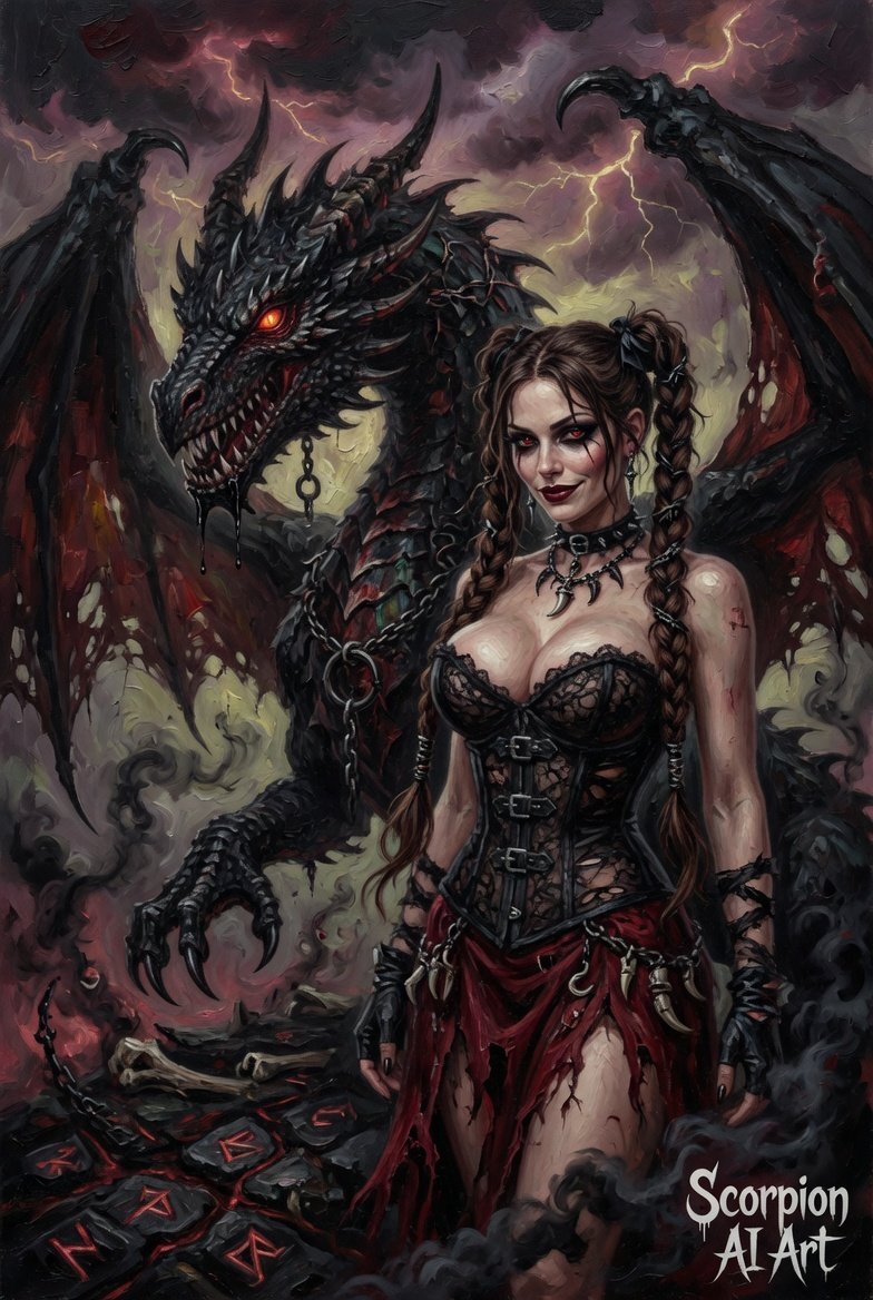 Beautiful Lady with Black Dragon