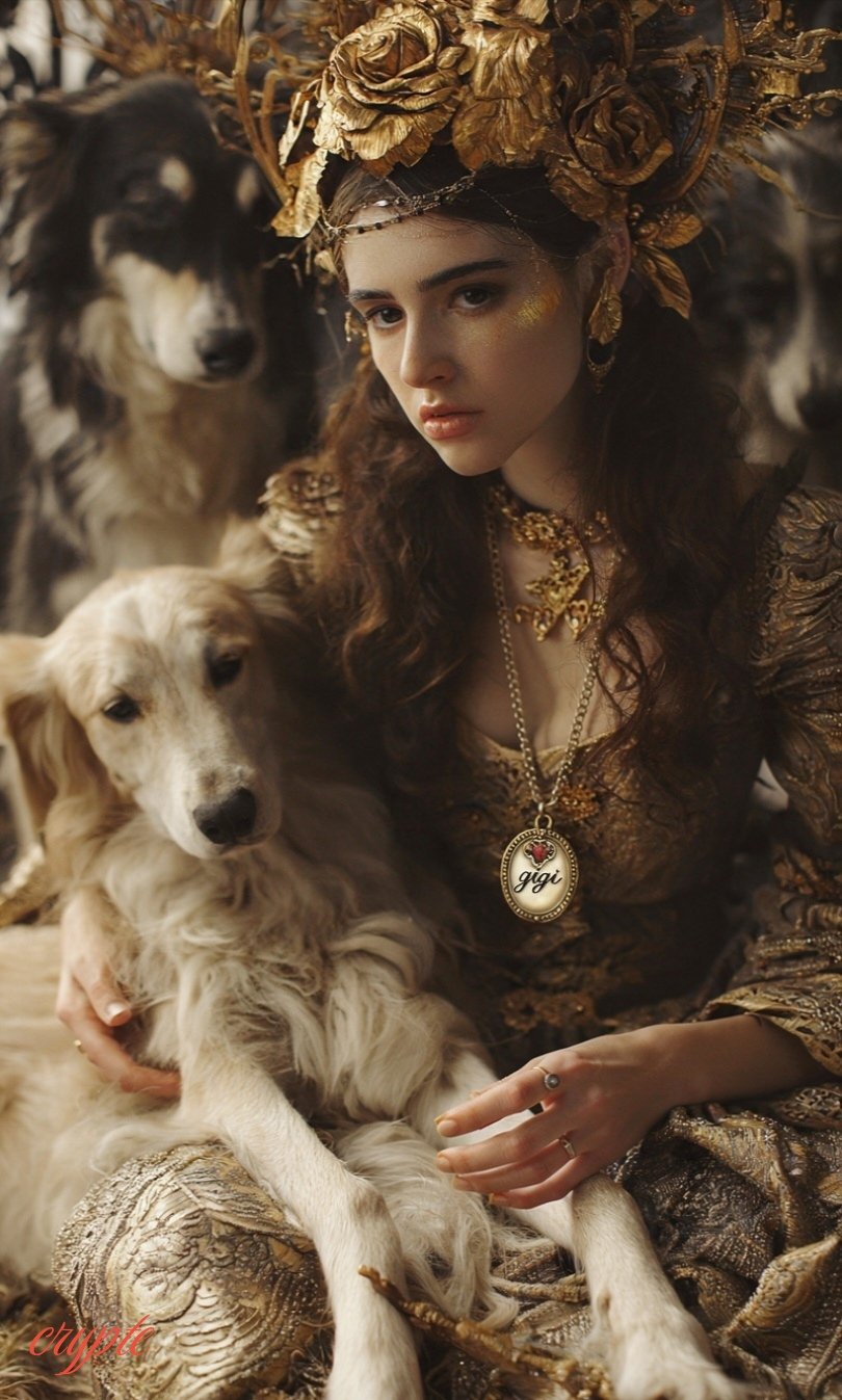A dream of velvet, a gentle melancholy. The beasts bow before the sovereign, Guardians of her sorrow…