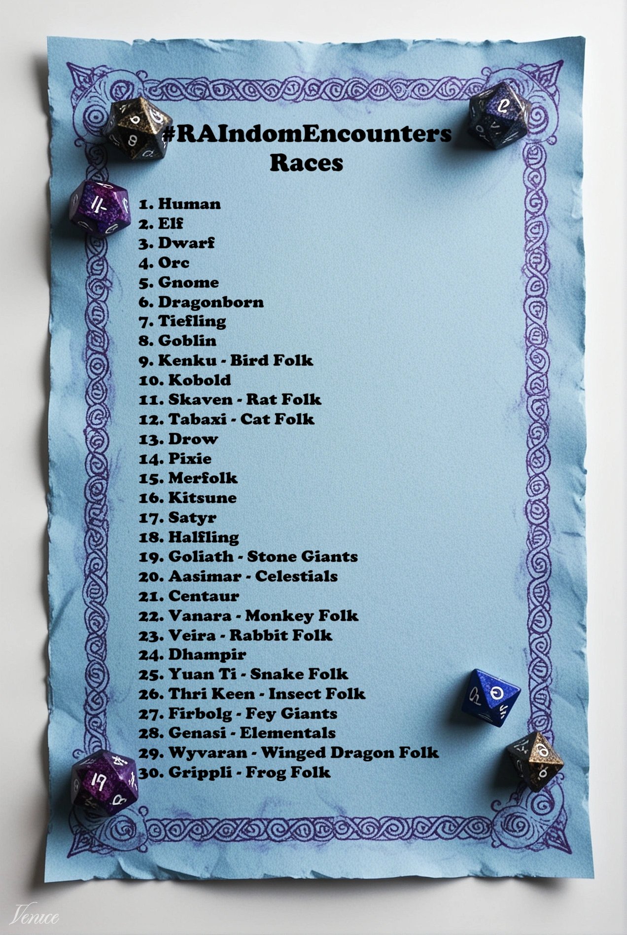 Gather your party and roll those bones for some #RAIndomEncounters Rules are as follows: Every day r…