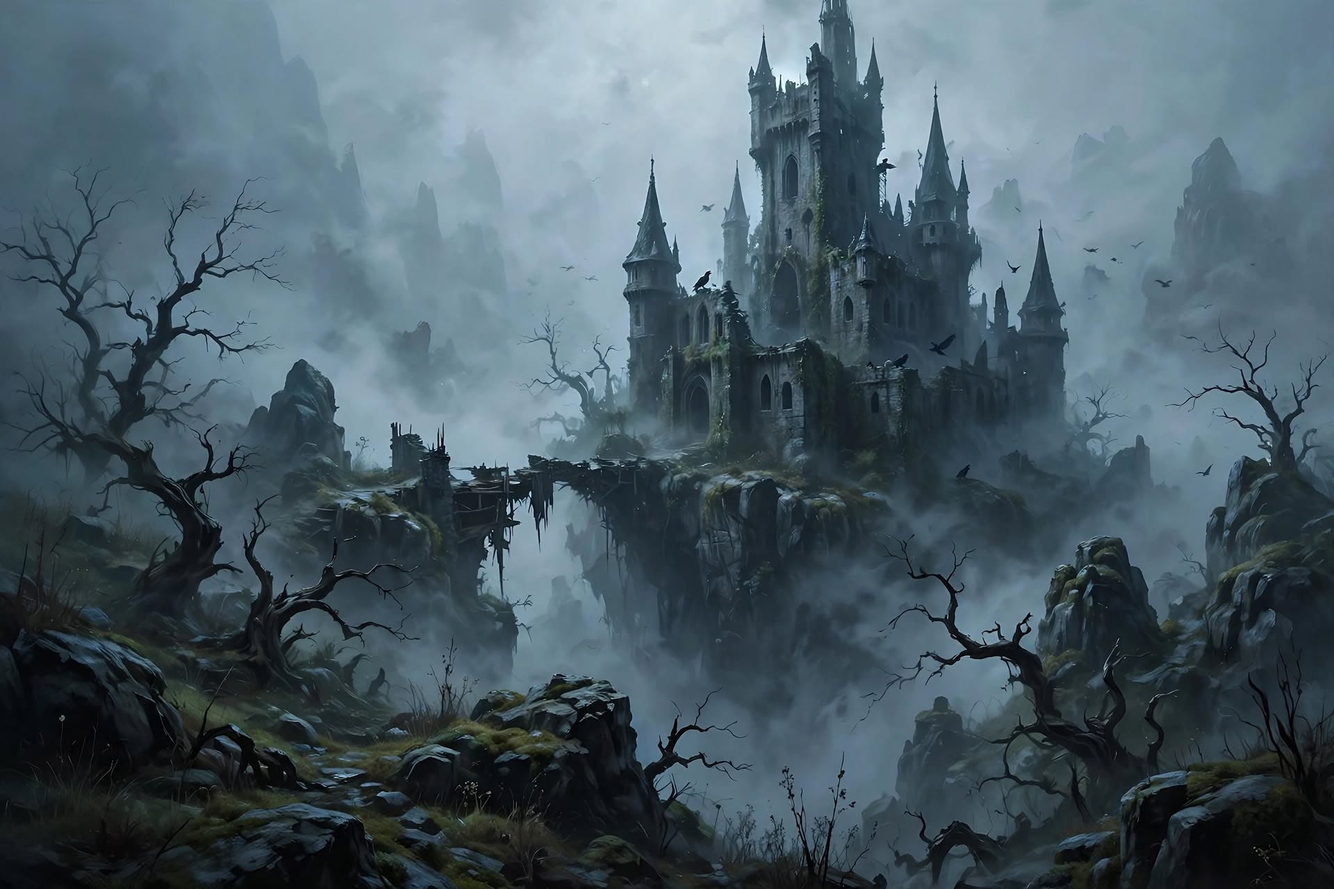 Eerie Castle In Fog