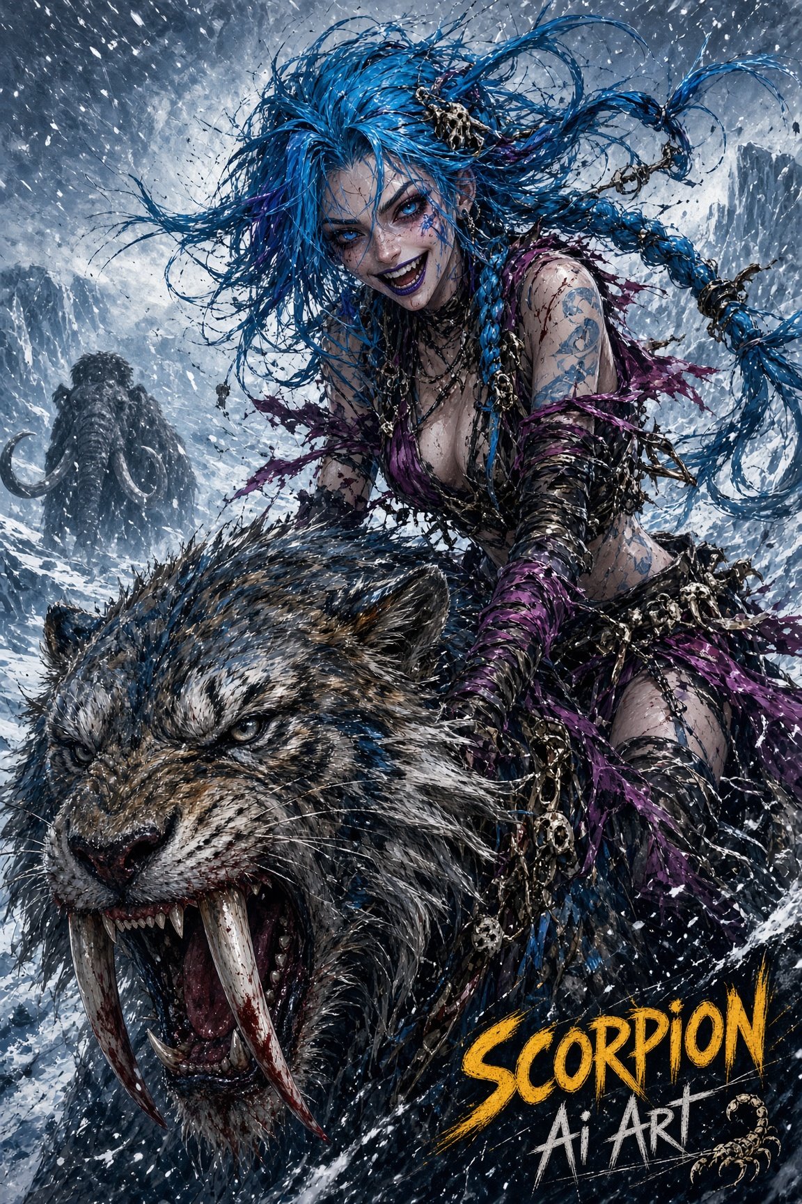 🐘 Day 5 – Giants of the Ice Age • #AiStoneAge 🐅 Unexpected Bonus #JinxChaos Art style For @Jinx