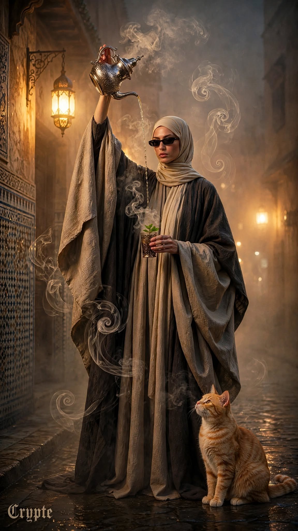 She pours the acid of darkness into the drink, whilst the streets suffocate. A blind gaze, an embers…