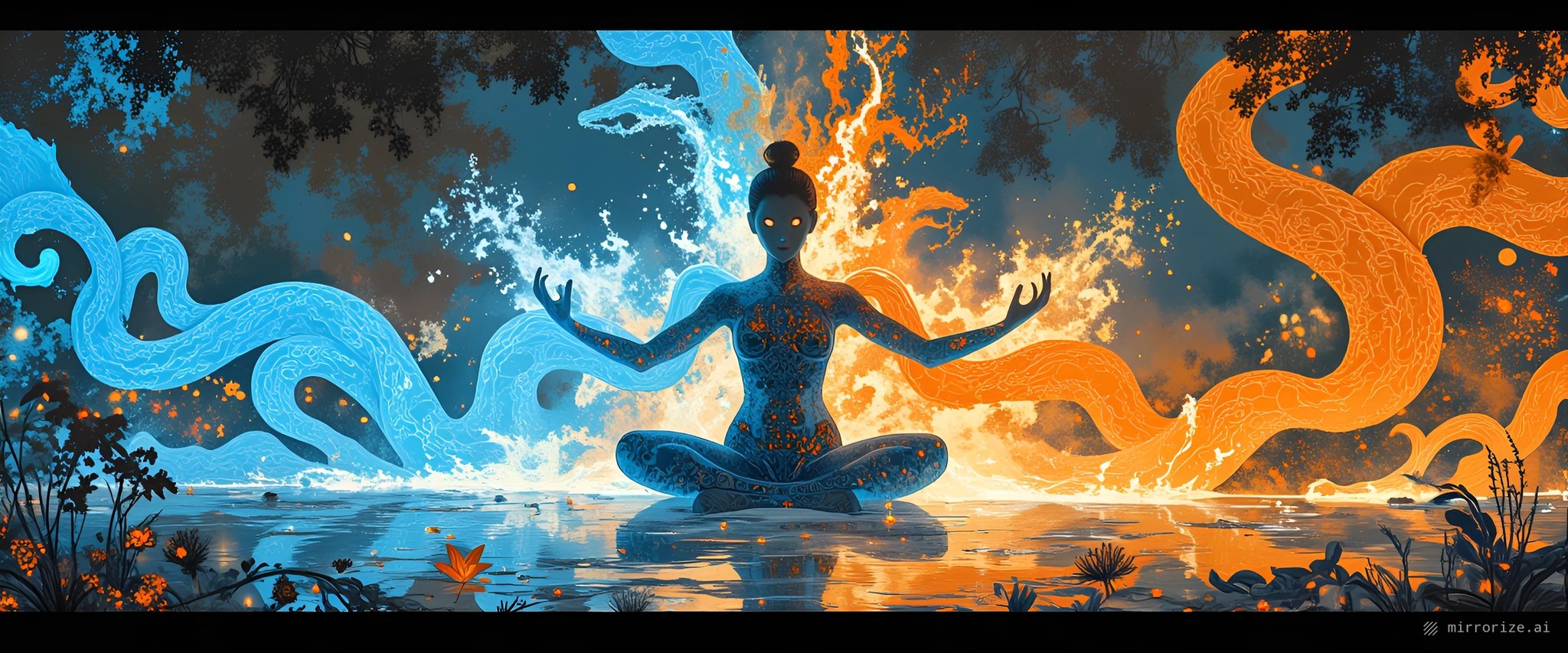 Emotional balance is not always easy. 🩵🧘‍♀️💦☯️🔥⚕️🧡 [#Mercury 21:9 AR via @Mirrorize 🪞]