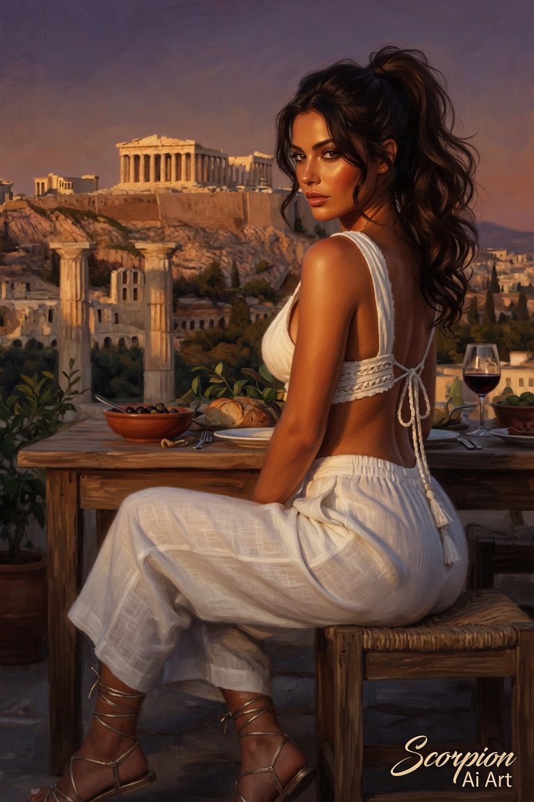 #JulyCityVibes2026 Day 5 - Athens - Mediterranean Goddess White linen set + Greek sandals. Rooftop d…