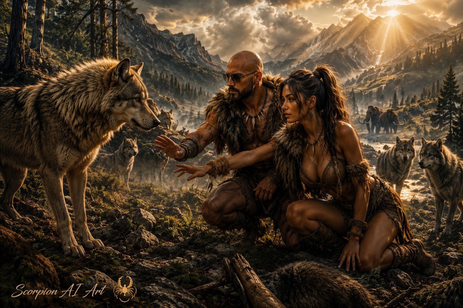 🐺 Day 4 – Wolf Companions • #AiStoneAge #wolfwednesday Hosted by @GuruScorpion The first bond betwee…