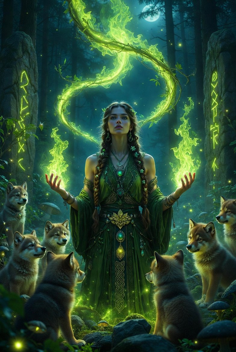 #mythsandlegends #aiart #aiartcommunity All welcome to join Day 16 Green Flame Druid