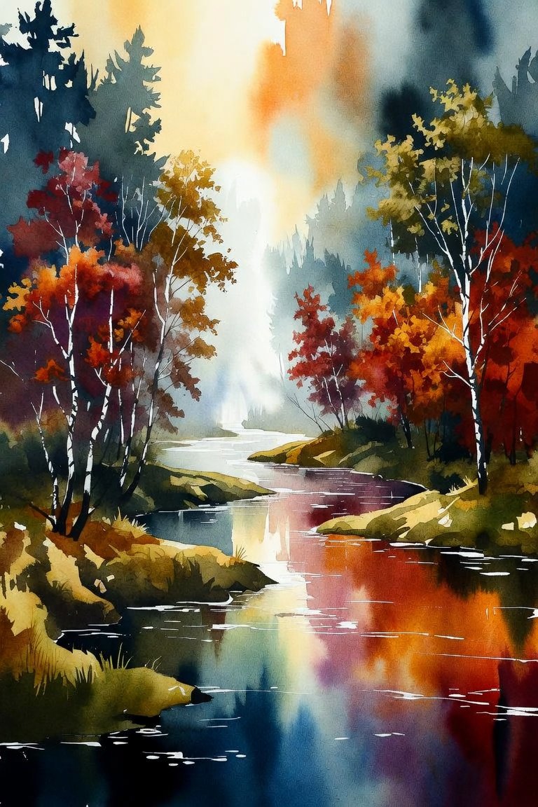 Autumnal winding forest river