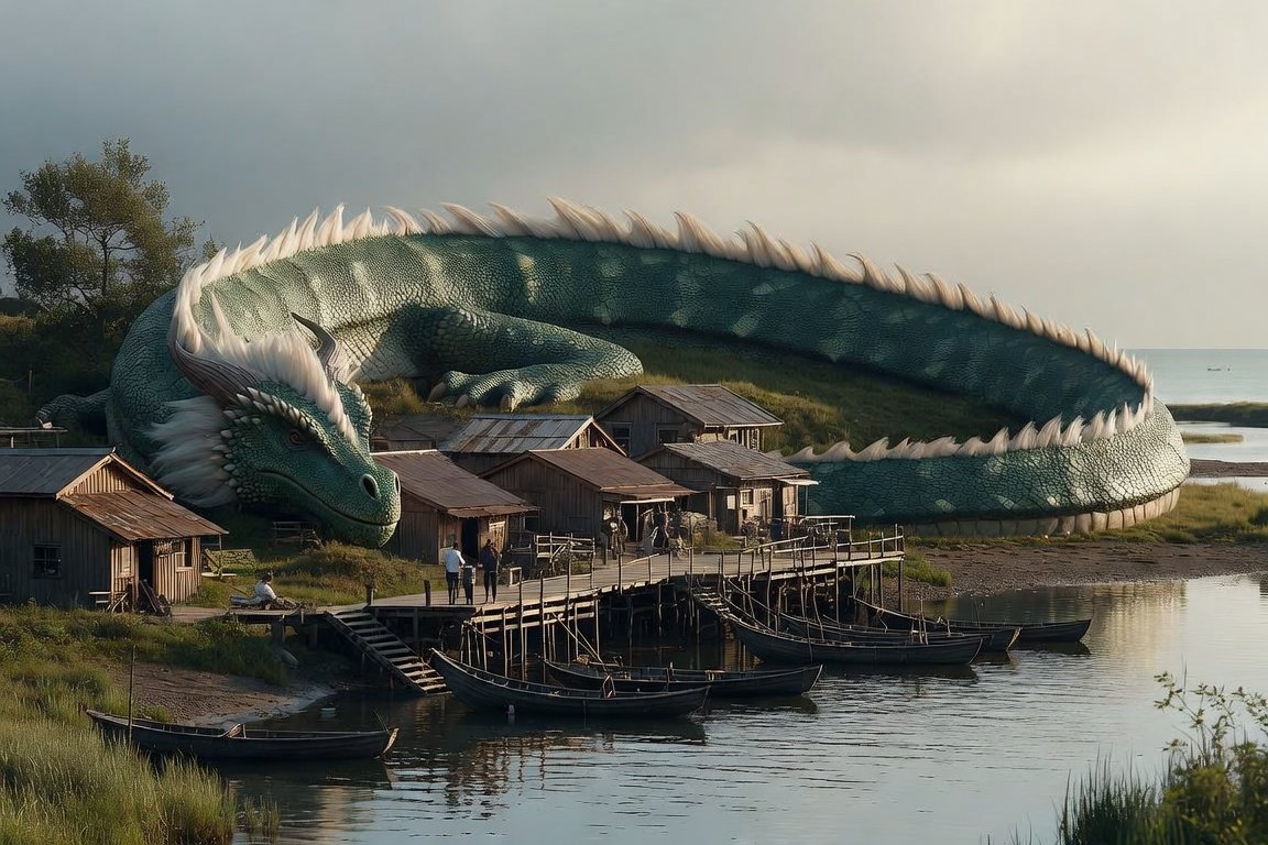 #dailyspark “a dragon retired to a quiet fishing village” It's a peaceful place. Has had issues with…