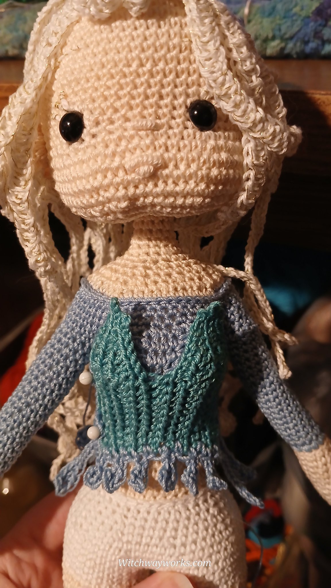 Hair sewn on ✅️ Shirt fits... after multiple remakes... ✅️ She's coming together!