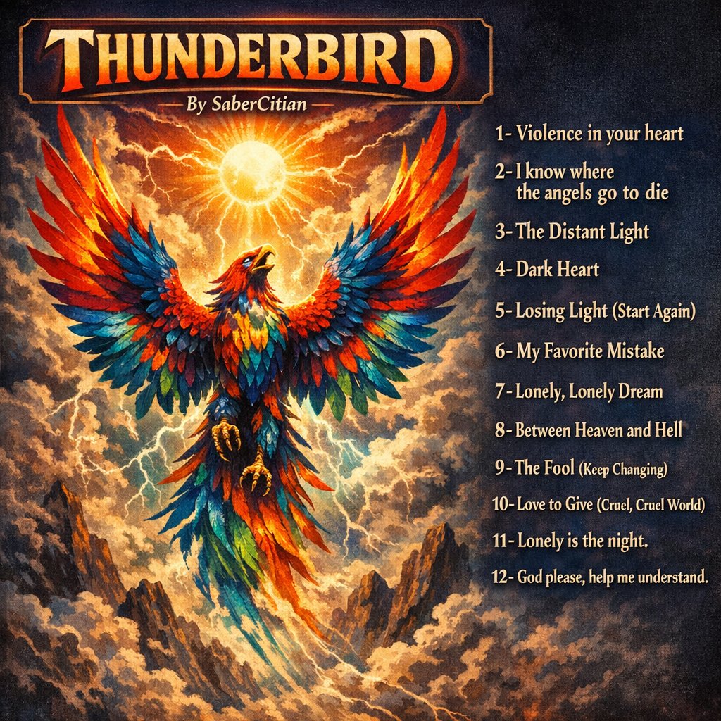 Tomorrow I will put up songs for my 3rd Playlist/Album, Thunderbird.