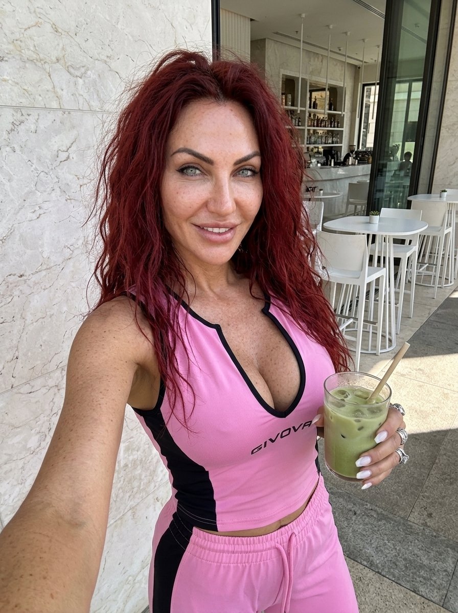Pink energy, green sip.