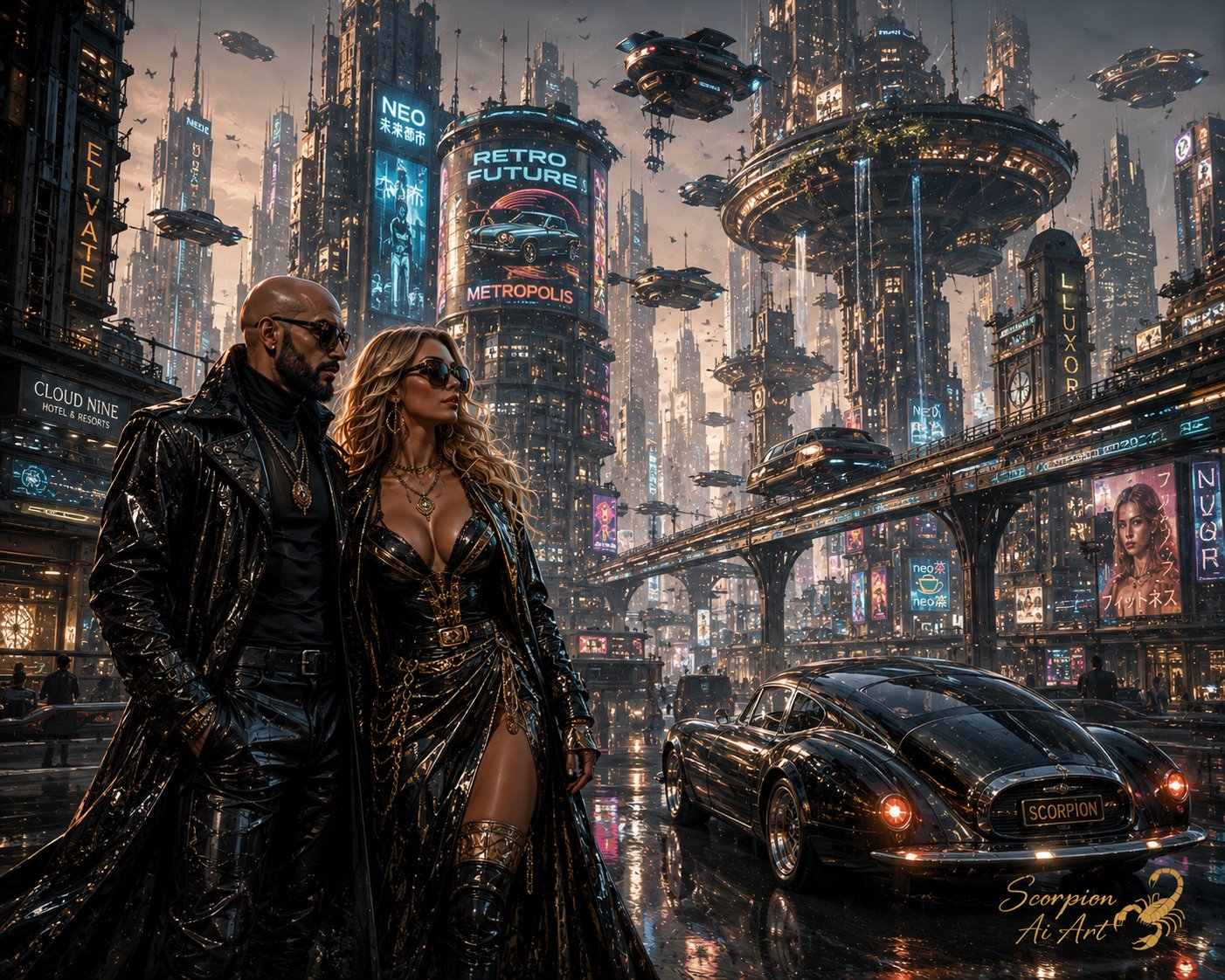 Day 9 – Retro Future Metropolis Theme: Futuristic Worldbuilding #AI2WCFinalRound by @cyberpopdreams