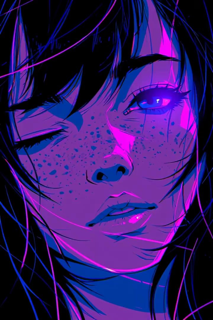 A silent little neon transmission. She winks, the eyes glow,…