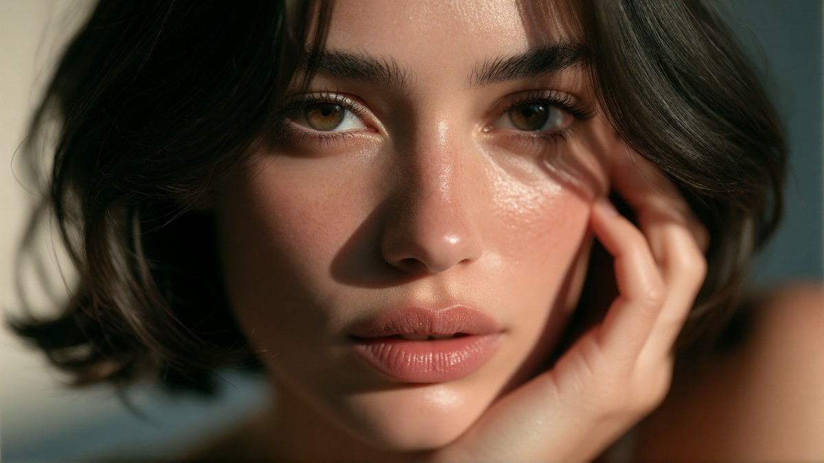 Hyper-realistic artistic full shot photography portrait of a beautiful latina woman in a dramatic expression, the colours in the image are as follow: there is one main vibrant colour and 2 supplementary muted colours, very minimal surroundings, minim