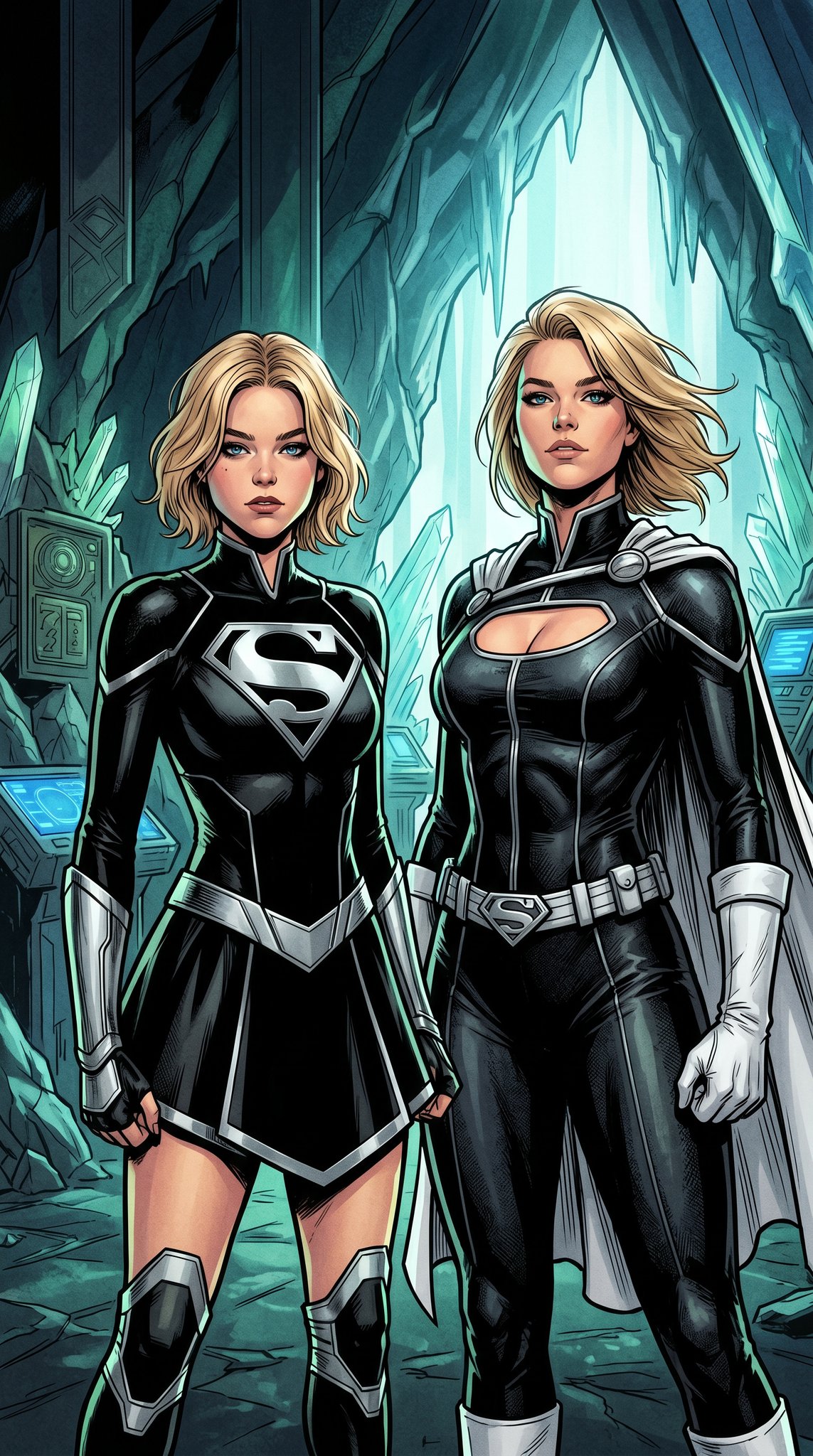 Supergirl and Powergirl in the Fortress of Solitude
