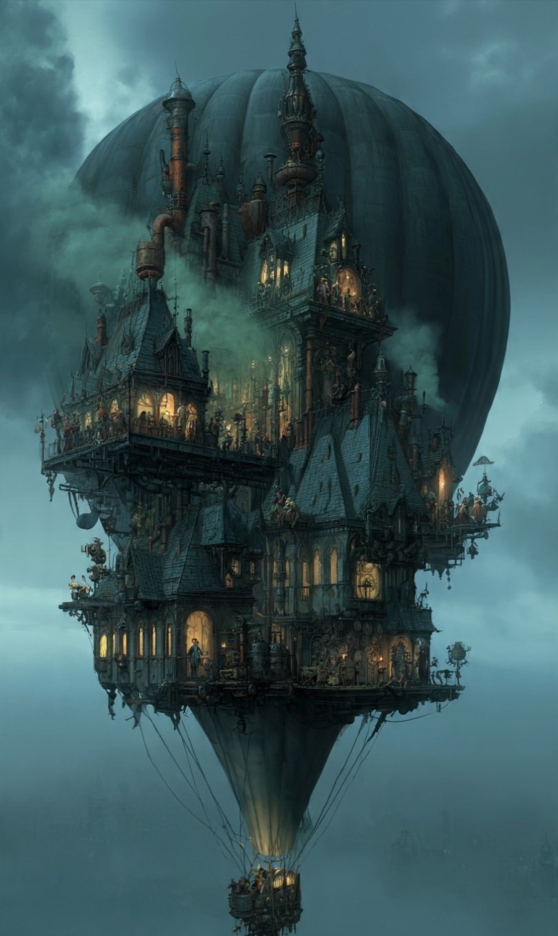 A castle of soot and dreams, suspended by the breath of a void that waits only for its collapse.🌒💨💨