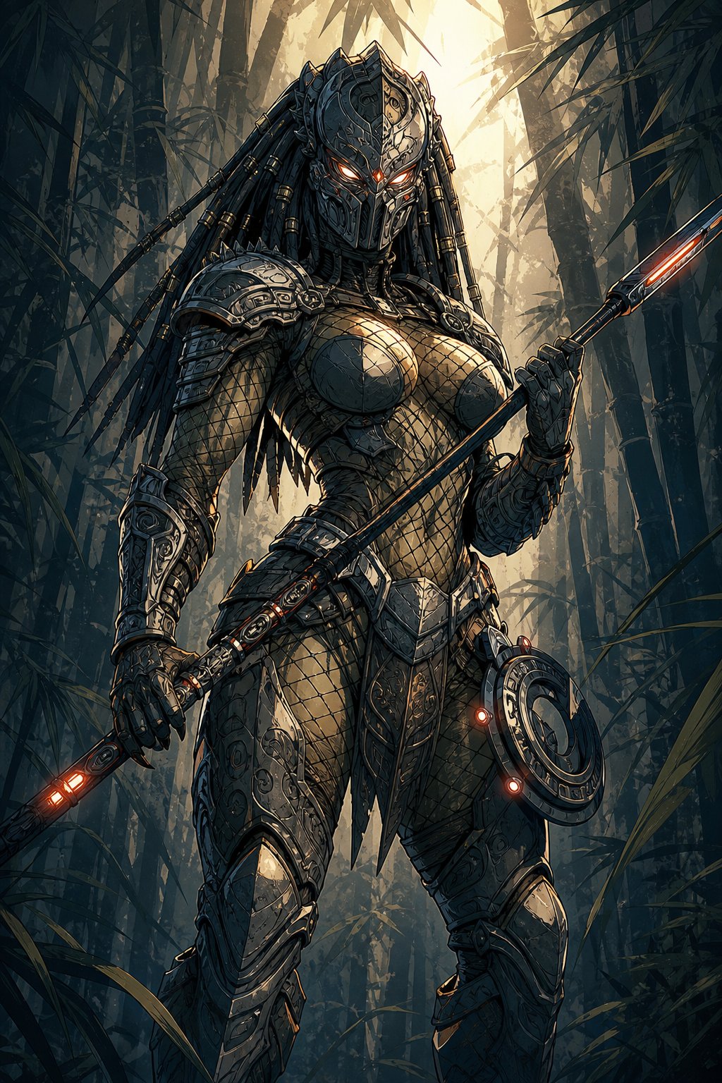 Female Yautja - Predator Armed with a combistick and smart disk