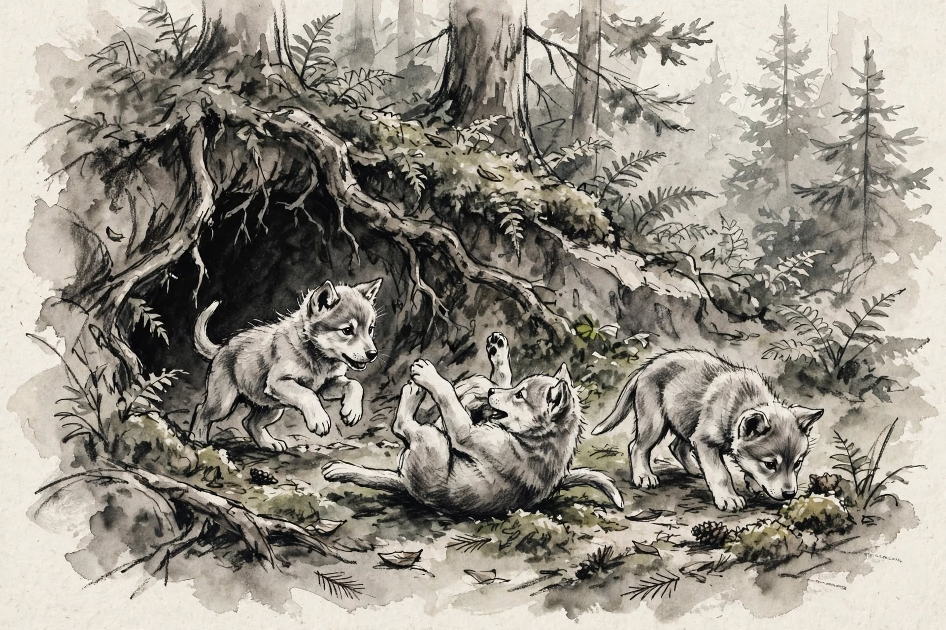 playful wolf pups