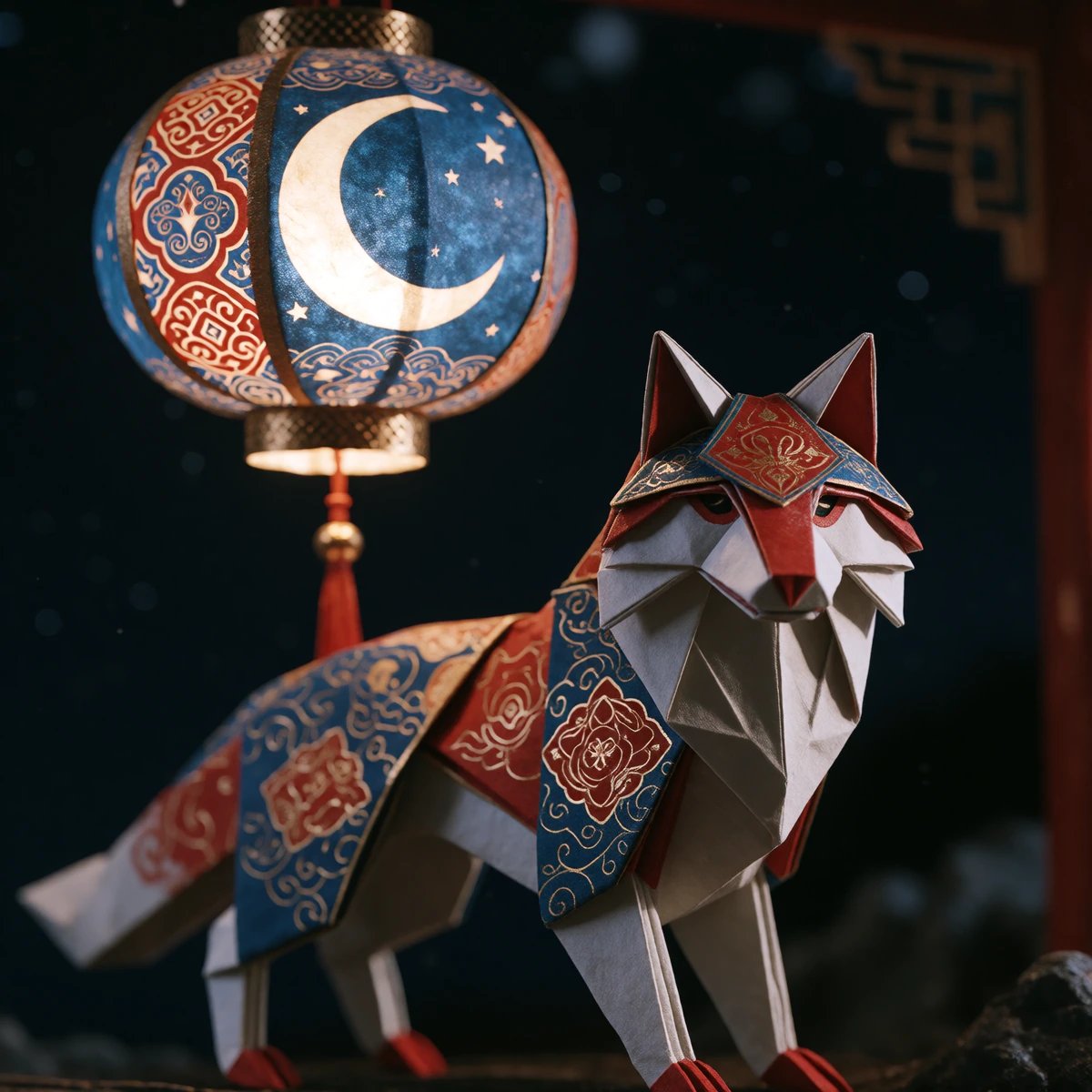 #dailyspark An Origami Wolf Guarding A Paper Moon