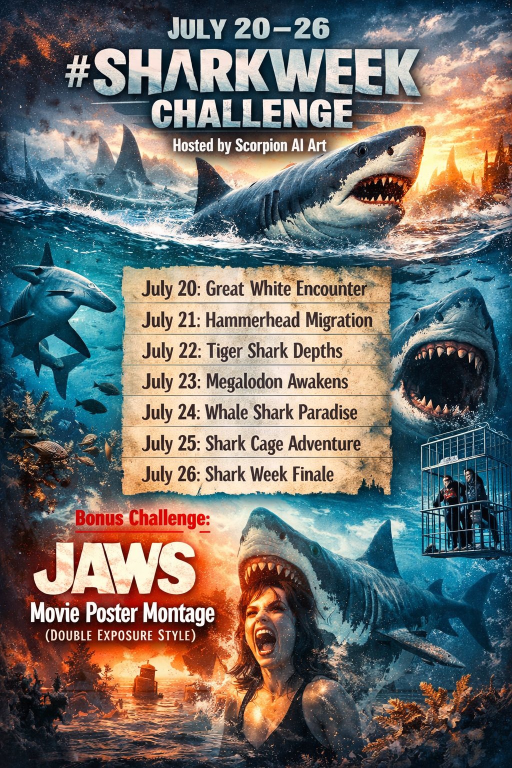 🦈 #SharkWeek Challenge — Hosted by Scorpion AI Art From July 20–26, we dive straight into the myth,…